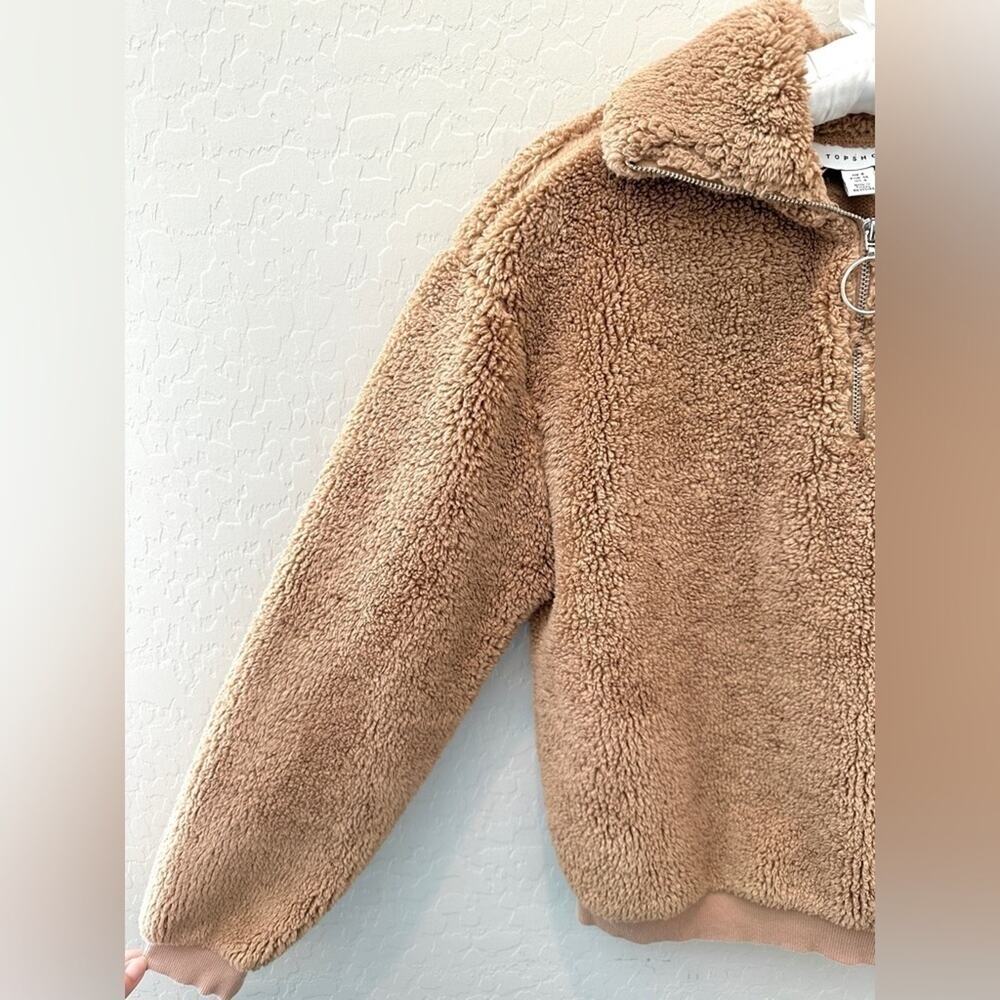 TOPSHOP | Camel Brown Sherpa Fleece Pullover Jacket | Size 4 - Picture 3 of 6